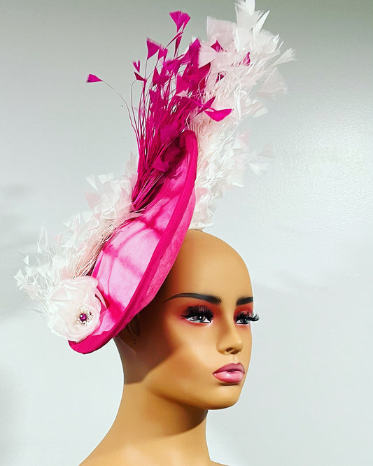 Pink and White fascinator 2