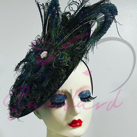 Peacock-feathered Fascinator Finished with a Pearl Button