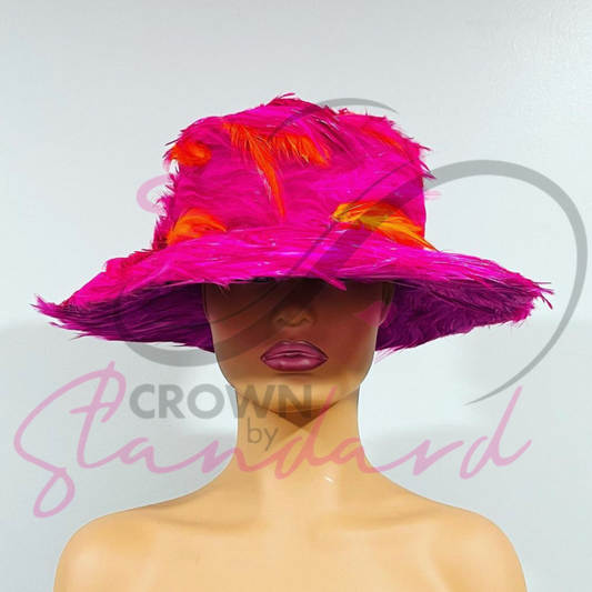 Hot Pink and Orange Feathered Hat