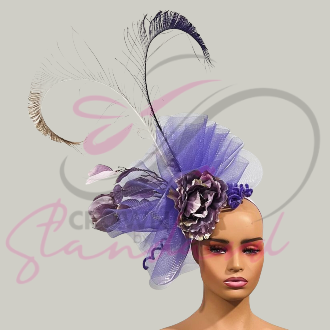 Lavender fascinator with feathers and lavender design details!