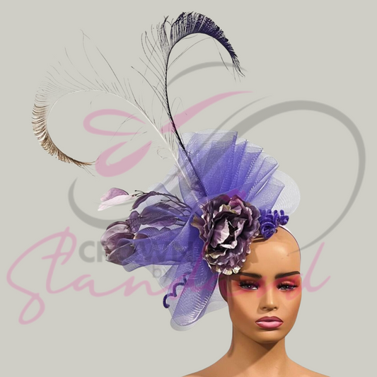 Lavender fascinator with feathers and lavender design details!