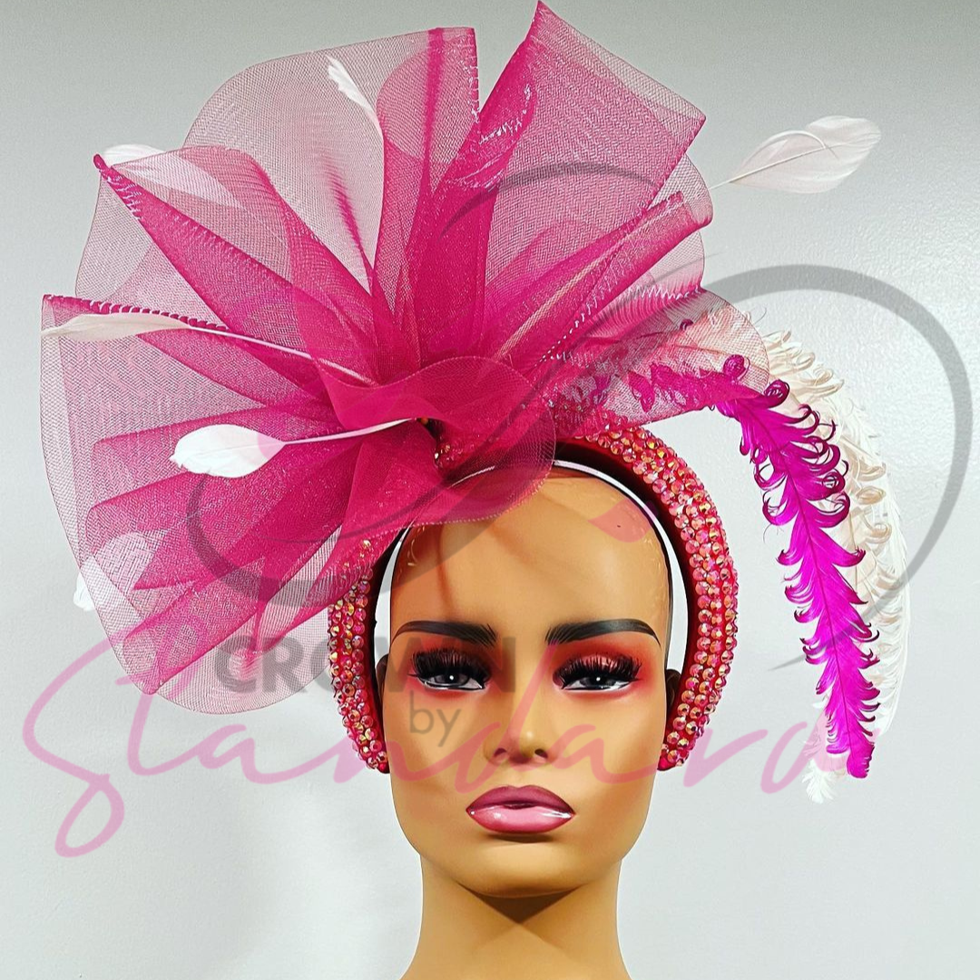 Pink and white fascinator