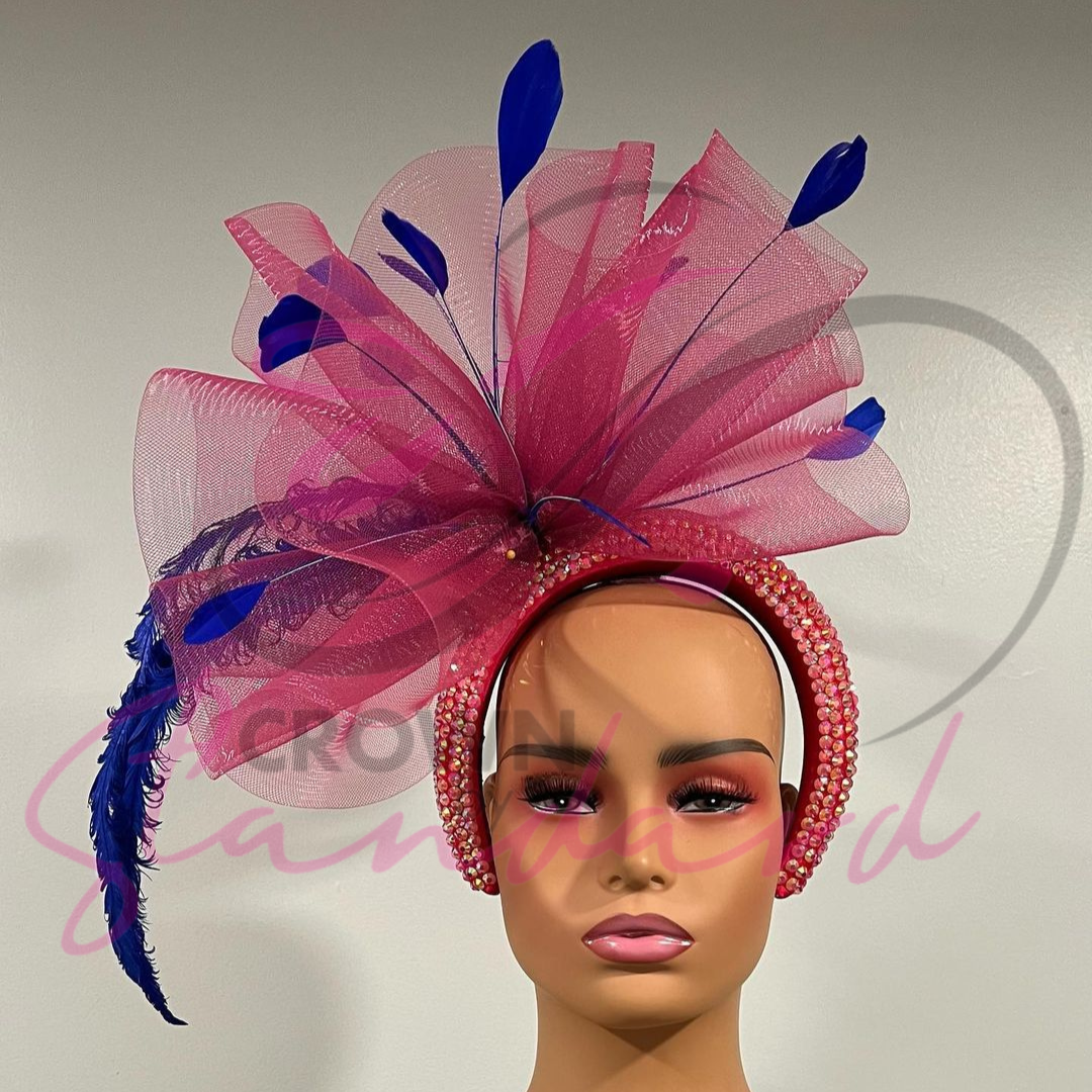 Pink Fascinator with Blue Feathers