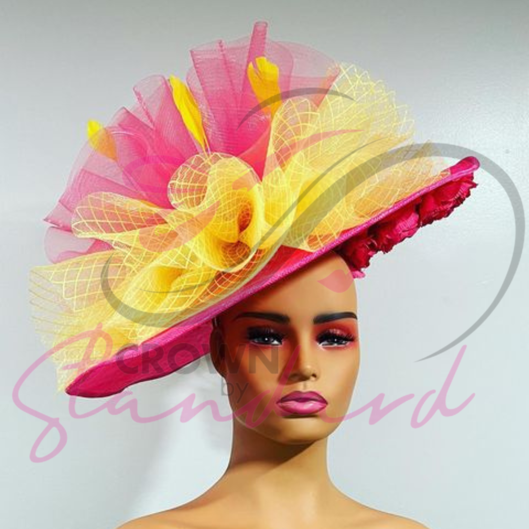 Pink Fascinator with Pink and Yellow Crinoline