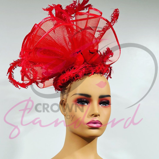 Red Birds and Feathers Crinoline Fascinator