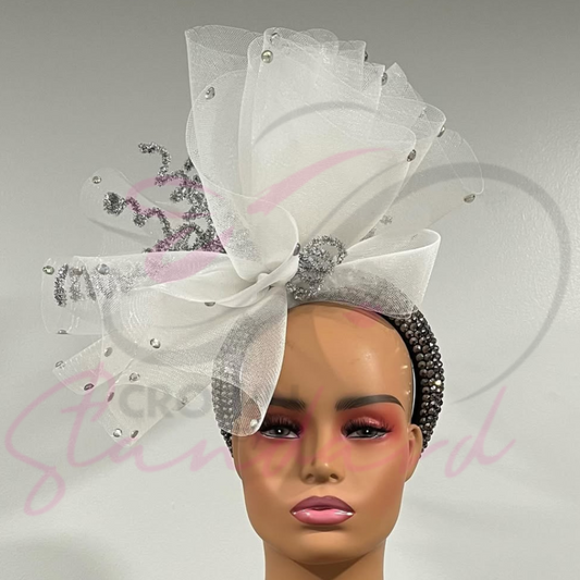 White fascinator with silver design details!